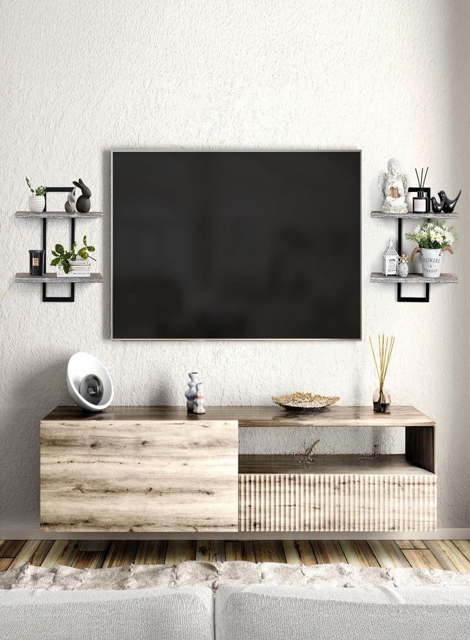 Walasis Rustic Wood Floating Shelves - Farmhouse Wooden Wall Shelves Organizer with Sturdy Metal Frame for Living Room Bedroom - Image 2